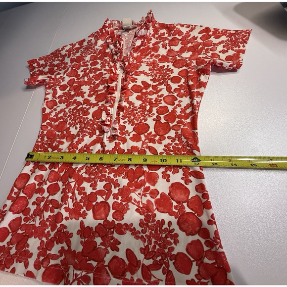Tory Burch Rashguard Top Womens Sz XS Red Floral Ruffle 1/2 Zip Short Sleeve - Picture 10 of 11